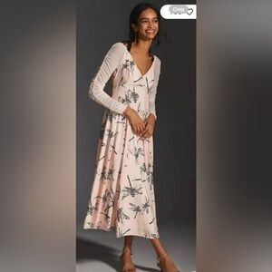 Anthropologie Pink Floral Long Sleeve Dress